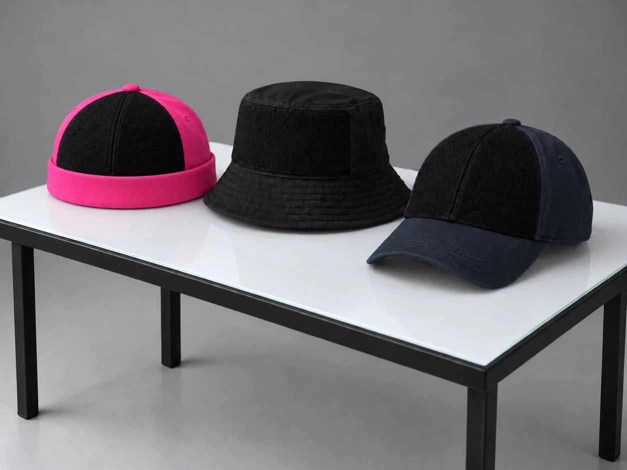 Docker, baseball cap and bucket hat with velcro panels